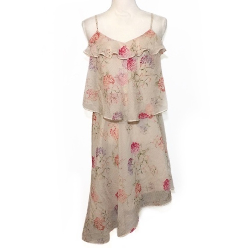 CLEARANCE NWOT Ivory Floral Tiered Ruffle Asymmetrical Dress